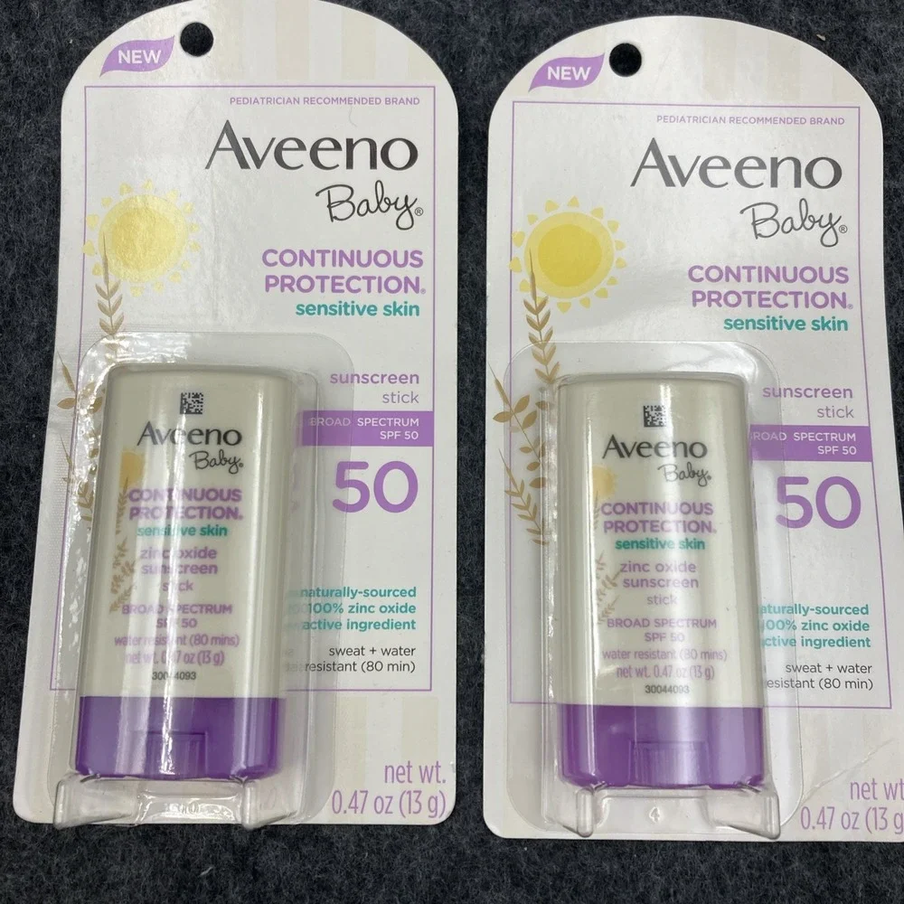 2 Pack Aveeno Baby Sensitive Skin Sunscreen Stick SPF 50 0.47oz Each Zinc Oxide